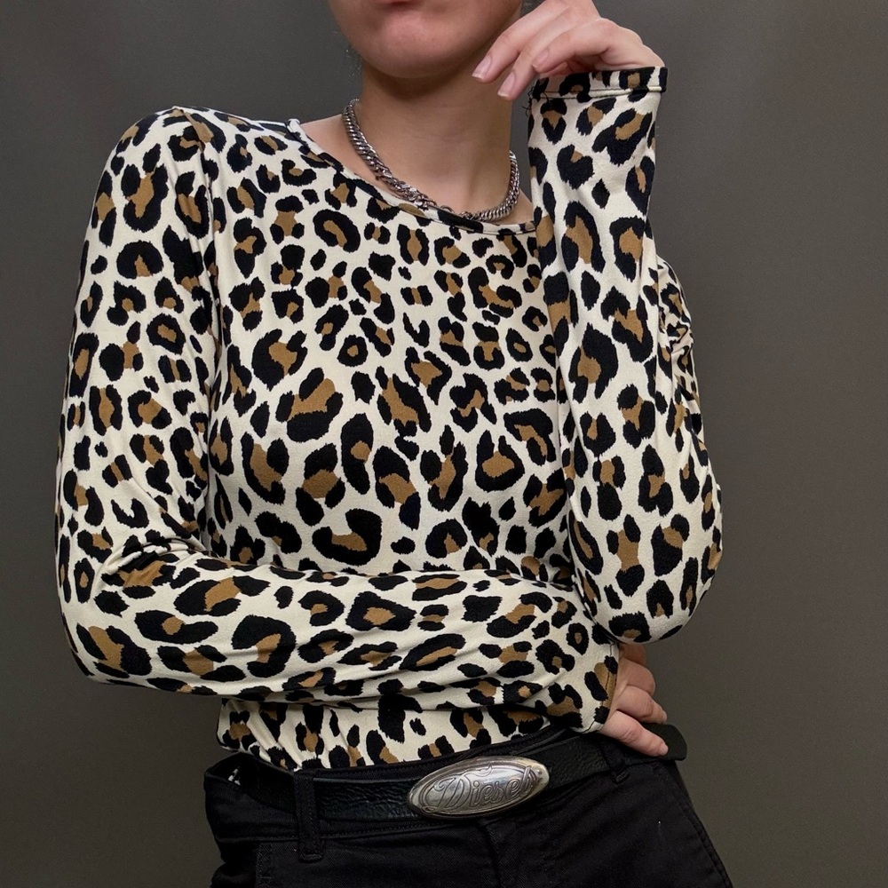 Tan/beige and brown leopard print long sleeve top